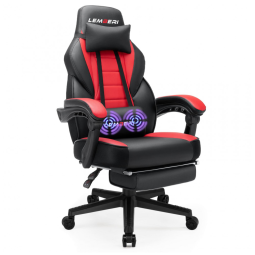 LEMBERI Cadeira Gamer Ergonômica Reclinável e Giratória com Apoio Lombar e Cabeça, Preta e Vermelha