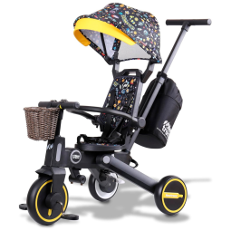 Triciclo Infantil com Cesta, Mochila de Viagem e Bolsa para os Pais para Crianças de 1 a 5 Anos, NewtronX, Preto e Amarelo