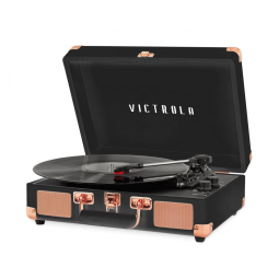 Toca Discos Vintage com 3 Velocidades, Bluetooth, Alto Falantes Embutidos, Victrola VSC550BTBRG, Preto e Ouro Rosa