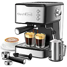 Cafeteira Elétrica Programável com Controle de Temperatura, Vaporizador e Aço Inoxidável, 950W, 110v, GEEK CHEF, Preto