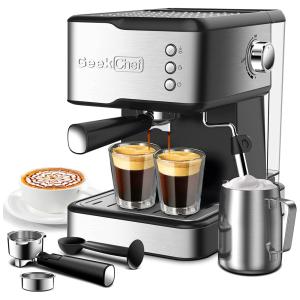 Cafeteira Elétrica Programável com Controle de Temperatura, Vaporizador e Aço Inoxidável, 950W, 110v, GEEK CHEF, Preto