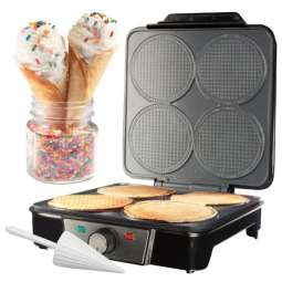 Mini Máquina para Casquinha de Sorvete CucinaPro Preto Revestimento Antiaderente 4 Cones Simultâneos