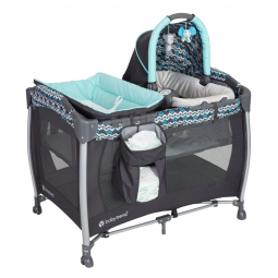 Berço Cercado Portátil com 2 Brinquedos que se Converte em Cadeira Balanço Independente, Baby Trend, Preto e Azul