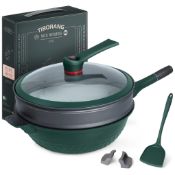 TIBORANG Panela Frigideira 6L Antiaderente 8 em 1 Alumínio e Titânio Fundido com Indicador de Calor Verde