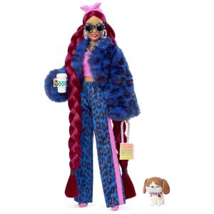 Boneca Fashion com Tranças Borgonha e Cachorrinho para Crianças de 3 Anos ou Mais, BARBIE HHN09, Azul