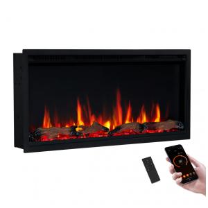 Lareira Elétrica Inteligente PuraFlame Herman 91 cm - Chama Premium com 9 Cores, Embutida, Montada na Parede ou Independente, Comp.