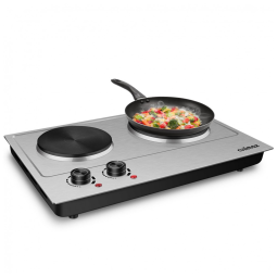 Cooktop Elétrico Portátil C180N com 2 Queimador 1800W Aço Inoxidável, 110v, CUSIMAX ES 3202, Prateado