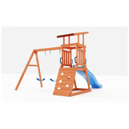 Conjunto de Balanço Infantil Dolphin Playground T Madeira Cedro Natural com Escorregador 1,83m, Caixa de Areia e Parede de Escalada