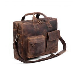 Bolsa Carteiro Masculina Couro de Búfalo para Laptop com 18 Polegadas, Komal s Passion Leather, Marrom