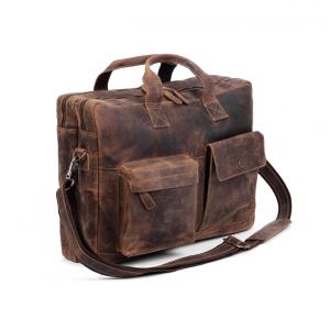 Bolsa Carteiro Masculina Couro de Búfalo para Laptop com 18 Polegadas, Komal s Passion Leather, Marrom