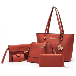 Soperwillton Conjunto de Bolsas para Mulheres de Couro Sintético, 5 Unidades, Marrom