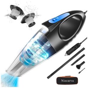Niecarva SV 07 Aspirador de Pó Automotivo 12V Portátil e Recarregável com Acessórios, Preto