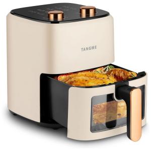 Fritadeira Elétrica AirFryer 5.8L com Painel Digital e Janela de Visualização, 110V, TANGME, Bege