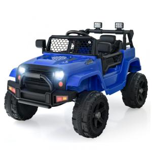Caminhão Elétrico Infantil OLAKIDS Azul 12V Jeep 2 Velocidades Controle Remoto Suspensão Porta Dupla LED Música USB MP3 TF
