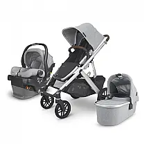 Carrinho de Bebê com Cadeira para Carro e Mini Berço Portátil, Vista V2,Cinza