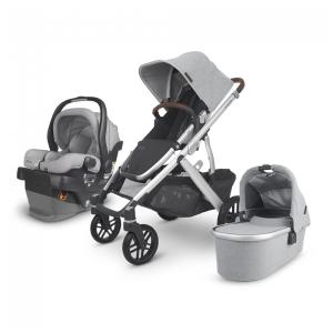 Carrinho de Bebê com Cadeira para Carro e Mini Berço Portátil, Vista V2,Cinza