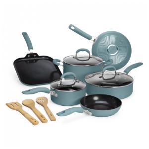 Conjunto de Panelas e Frigideiras Antiaderentes com Alças de Aço Inoxidável, 12 Peças, GOODFUL , Azul