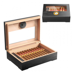 Umidor de Charutos em Cedro Preto para Presente, com Vidro, Higrômetro e Umidificador, Ideal para o Dia dos Pais 20-25,Puffaland
