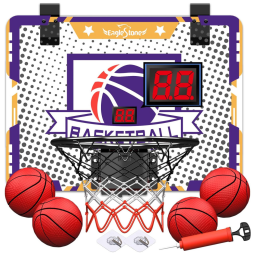 Cesta de Basquete com 4 Bolas, Placar Eletrônico e Som de Torcida, Brinquedo Ideal para Crianças e Adultos, Eaglestone, Amarelo e Roxo