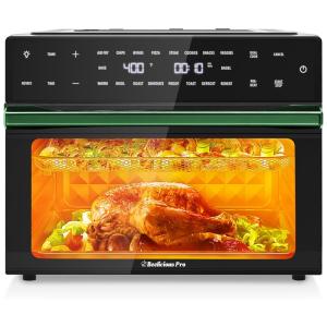 Forno Elétrico de Bancada 19 em 1, 30L com Espeto Giratório, e Tecnologia Max Crispy Flavor-Lock, 110V 1800W, Beelicious Pro, Preto e Verde