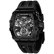 Relógio Masculino Analógico Automático Mecânico a Prova dÁgua 50M com Pulseira de Silicone, TSAR BOMBA, Preto