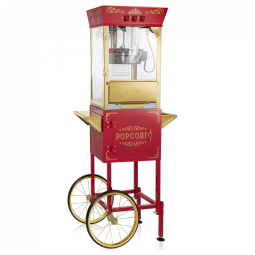 Máquina de Pipoca Popper sobre Rodas Estilo Vintage, com Carrinho e Chaleira de 0,35g Vermelha. Ideal para Cinema em Casa e Eventos.