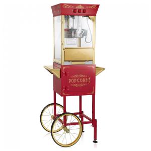 Máquina de Pipoca Popper sobre Rodas Estilo Vintage, com Carrinho e Chaleira de 0,35g Vermelha. Ideal para Cinema em Casa e Eventos.