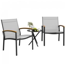 Conjunto de Bistrô para Pátio com 3 Peças Shintenchi, Conjunto de Conversação em Tecido Textilene para Área Externa, Cadeiras de Tecido