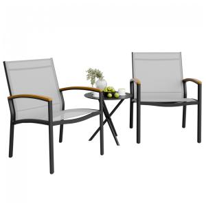 Conjunto de Bistrô para Pátio com 3 Peças Shintenchi, Conjunto de Conversação em Tecido Textilene para Área Externa, Cadeiras de Tecido