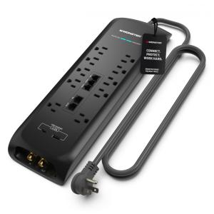 Protetor Contra Picos de Energia e Raios para Eletrodomésticos com 10 Portas CA e 1 USB 1C, 110v, MONSTER 5006, Preto