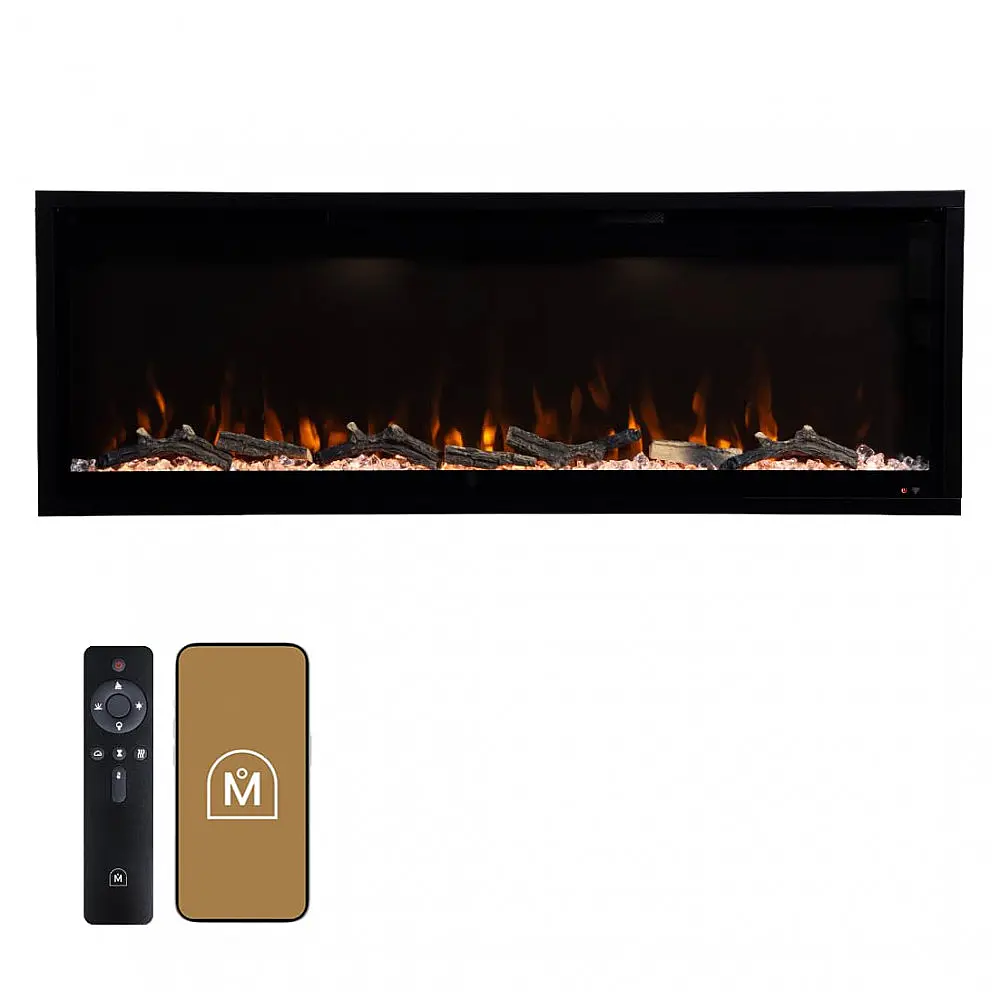 Lareira Elétrica de Embutir A44x127L com Controle por APP e Chamas Multicoloridas, 110V 1500W, Modern Ember, Preta