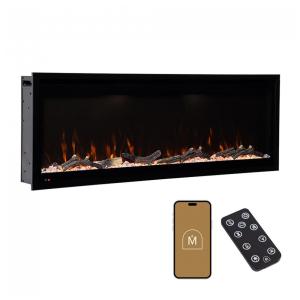 Lareira Elétrica de Embutir A44x127L com Controle por APP e Chamas Multicoloridas, 110V 1500W, Modern Ember, Preta