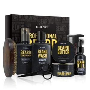 Kit para Barba Profissional Portátil com Cera e Pente, 8 Itens, BELLEZON, Preto