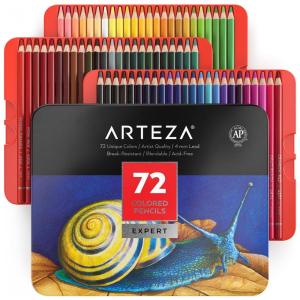 Lápis de Cor Arteza, Conjunto com 72 Cores e Livro de Colorir, Núcleos de Cera Macia, Material de Arte para Desenho, Esboço, Sombreamento