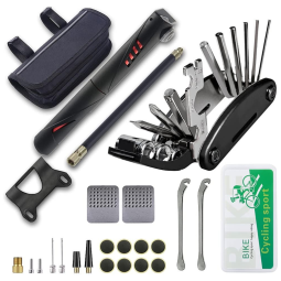 Kit de Reparo Emergencial de Bicicleta e Bolsa de Transporte, 16 Funções, BOENZONE, Preto