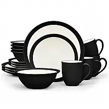 Aparelho de Jantar para Todas as Ocasiões com 16 Peças, Formato Redondo e Material de Cerâmica, Noritake, Preto