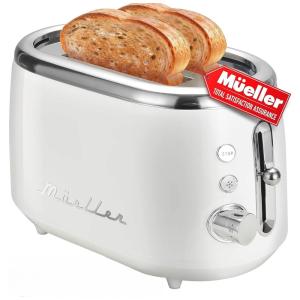 Torradeira Elétrica Retrô 2 Fatias com 7 Níveis de Tostagem Função Descongelar e Bandeja de Migalhas Removível, 110V, Mueller, Branca