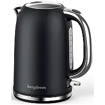 Chaleira Elétrica 1,7 Litros com Desligamento Automático e Proteção Contra Fervura, Aço Inoxidável, 110V 1500W, Longdeem, Preta