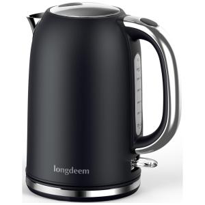 Chaleira Elétrica 1,7 Litros com Desligamento Automático e Proteção Contra Fervura, Aço Inoxidável, 110V 1500W, Longdeem, Preta