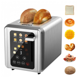 Torradeira em Aço Inoxidável 2 Fatias com Tela Digital, Temporizador e 6 Opções de Tostagem, 110V 850W, WHALL, Prata
