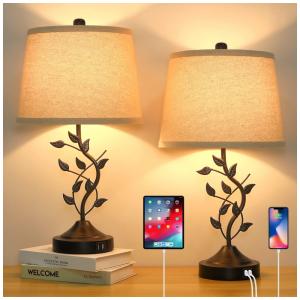 Kit 2 Luminárias de Mesa Vintage em Metal e Abajur de Tecido, BRIGHTHOME AC031, Preto