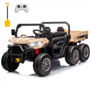 Caminhão Basculante Infantil Elétrico Sopbost Bege 24V 2 Lugares 4 Motores 75W Caçamba Automática 4WD Pneus EVA Controle Bluetooth