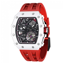 Relógio Masculino Analógico Automático Mecânico a Prova dÁgua 50M com Pulseira de Silicone, TSAR BOMBA SGLZTB8209 TC, Vermelho e Branco