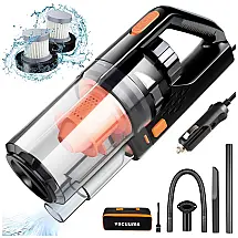 CherylonCar Aspirador de Pó Automotivo 12V Portátil e Recarregável com Acessórios e Estojo, Preto