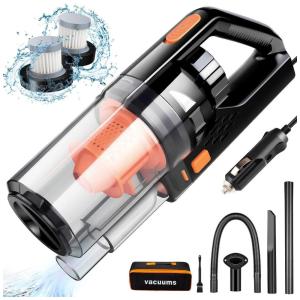 CherylonCar Aspirador de Pó Automotivo 12V Portátil e Recarregável com Acessórios e Estojo, Preto