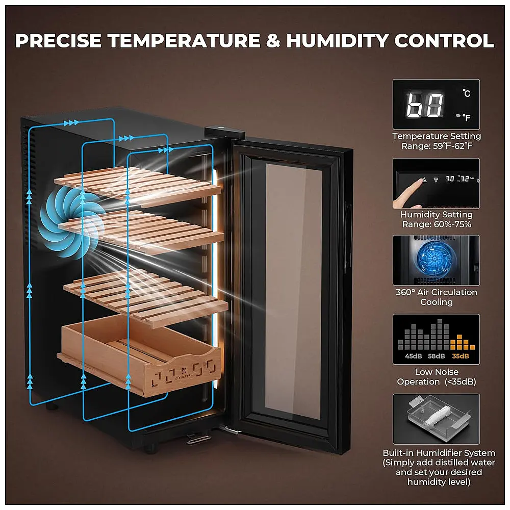 Humidor Elétrico Glencreag 35L Preto Controle Digital Temperatura Umidade 110V — foto 2