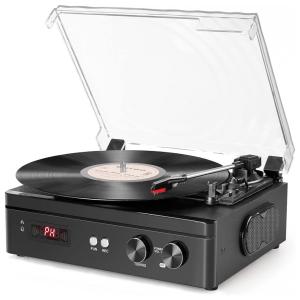 Udreamer Vitrola, Toca Discos c, Plataforma 3 Velocidades, sem fio, 45 RPM, Marrom