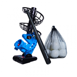 Lançador de Bolas Automático Infantil com Ângulo Ajustável, Bateria, Taco e 12 Bolas, Furlihong 380BH, Azul