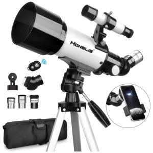 Telescópio Astronômico 150x com Adaptador de Celular e Controle Remoto sem Fio, Honslis, Branco