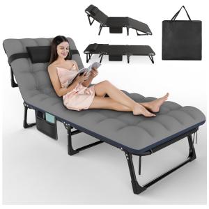 Espreguiçadeira Dobrável Portátil 3 em 1 com 5 Posições e Bolsa de Transporte, para Jardim, Gramado ou Piscina, Slendor, Preto, Cinza e Azul